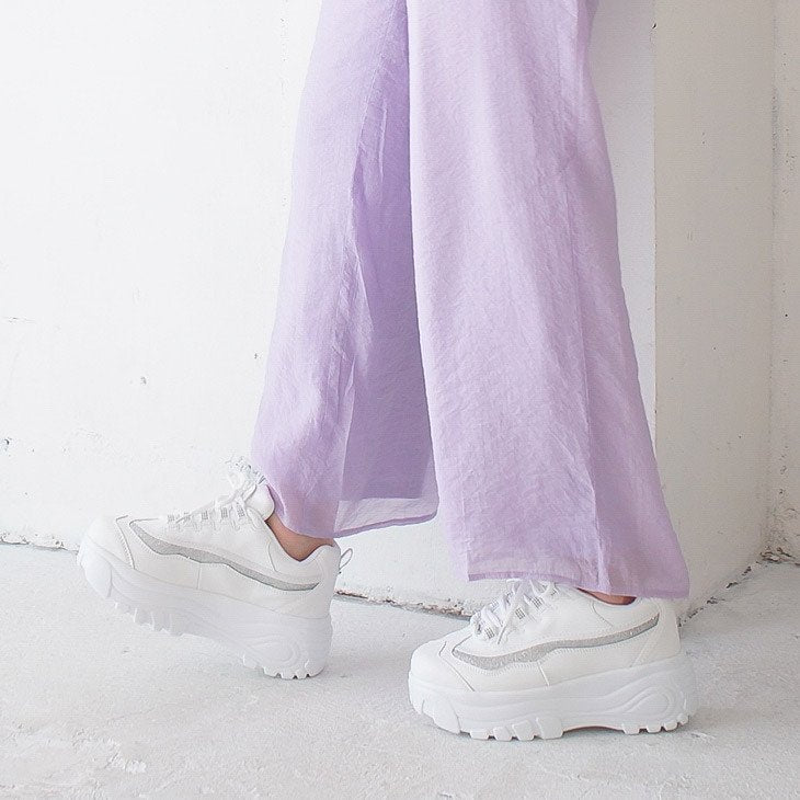 レースアップ厚底スニーカー軽量 レディース カジュアル ハイソール 白 黒 プラットフォーム 6.5cm