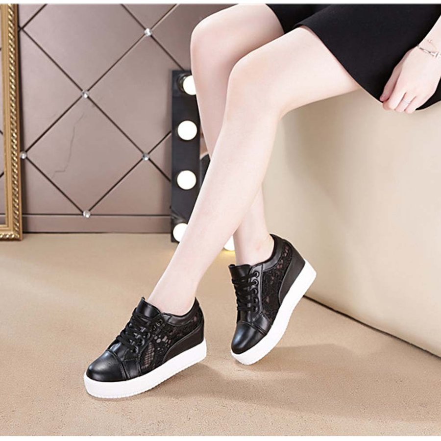 インヒールスニーカー レディース レースシースルー切り替え シューズ 厚底 靴 痛くない