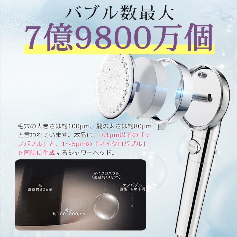 シャワーヘッド マイクロナノバブル 節水 塩素除去 シャワー 塩素 除去 浄水シャワーヘッド 洗浄 風呂 低水圧 節水シャワーヘッド バブル 強力 増圧 低水圧用シャワーヘッド ナノバブル 高水圧 水圧 強い 手元止水 ナノバブルシャワー ヘッド