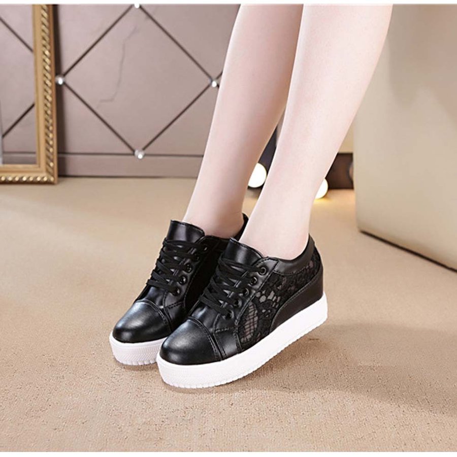 インヒールスニーカー レディース レースシースルー切り替え シューズ 厚底 靴 痛くない