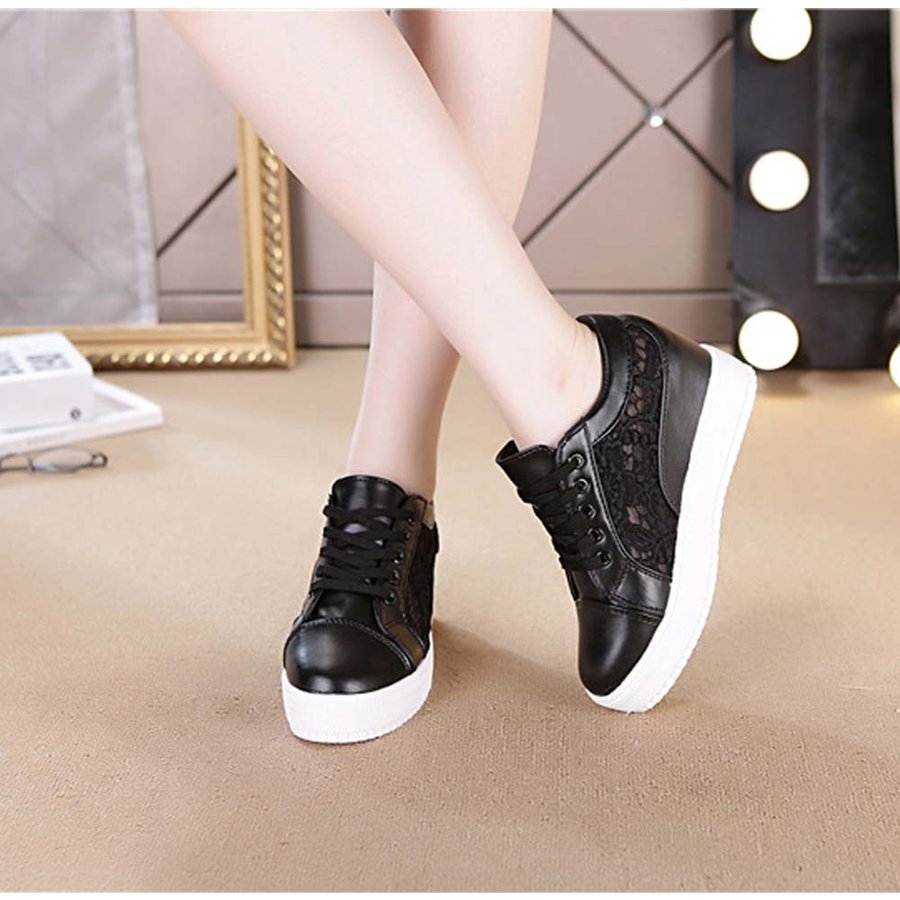 インヒールスニーカー レディース レースシースルー切り替え シューズ 厚底 靴 痛くない